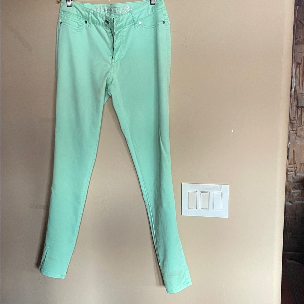 Express Mint Green Jeans with Silver Waist Detailing